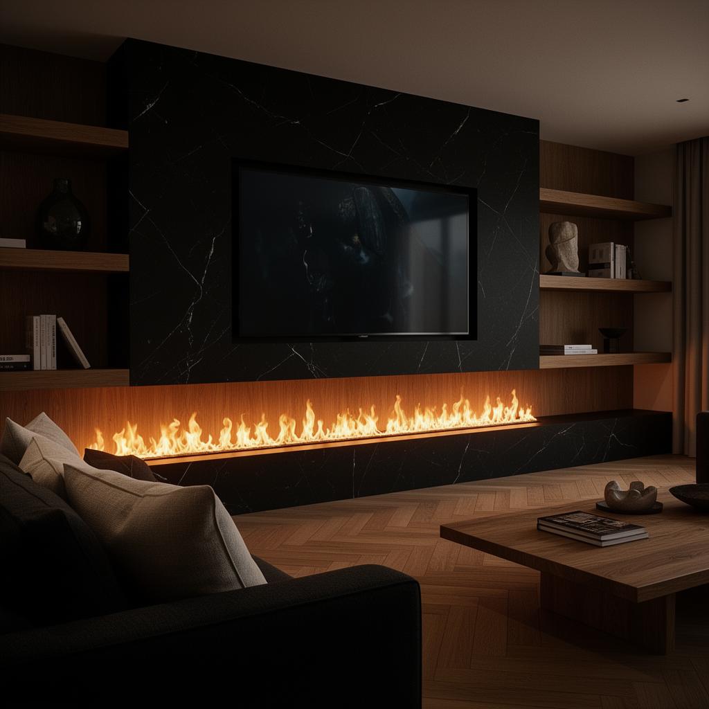Modern media wall fire feature